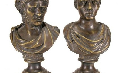 Caesar & Nero bronze & marble busts