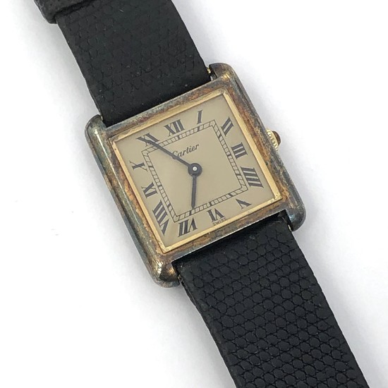 Cartier sterling silver square faced wristwatch, automatic m...