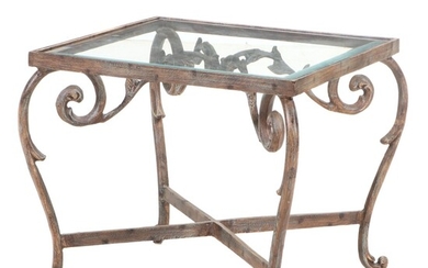 Cast Iron End Table with Inset Glass Top