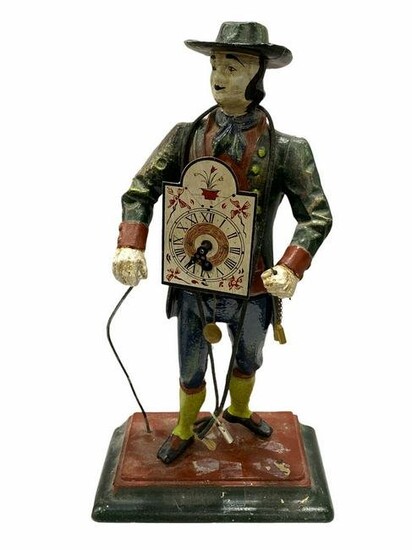 Cast Iron Seller Man Mantel Clock Figure