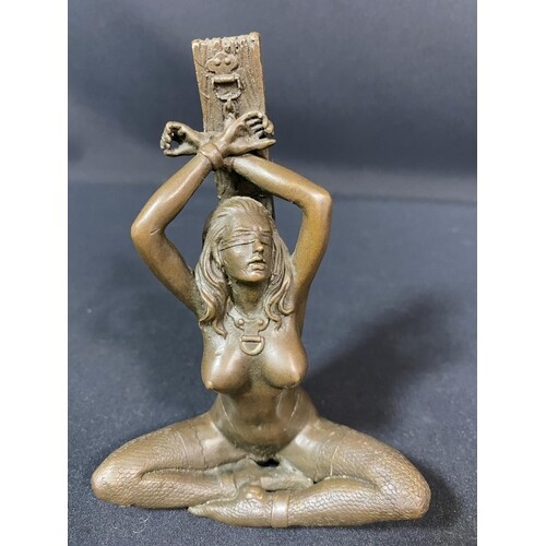 Cast bronze figure of nude lady in bondage