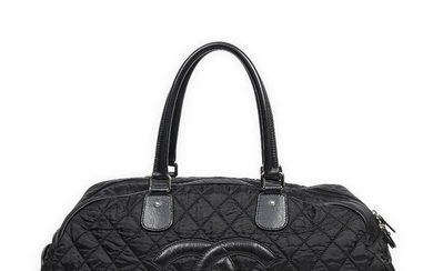Chanel A bag of black quilted nylon with black leather trimmings, silver...