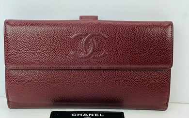 Chanel CC Logo Long Wallet Clutch Burgundy Leather B151