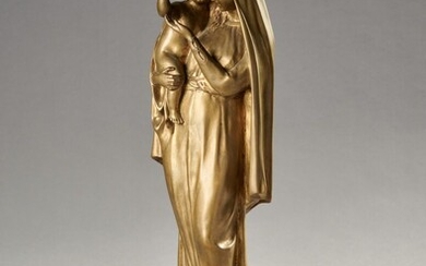 Charles-Edouard RICHEFEU (1868-1945) "Vierge à l'enfant" Bronze à patine mordorée. Signé et numéroté 8460. Socle...