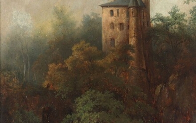 Charles SOUBRE (1821-1895) école Liégeoise "vue du château de Remouchamps 1862"