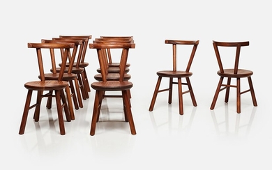 Charlotte Perriand Style Set of 10 sculptural dining chairs, 1970s