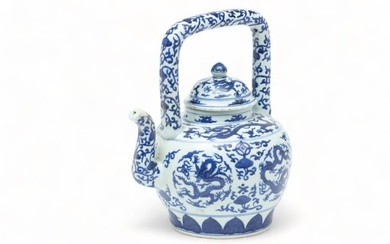 Chinese Blue And White Porcelain Teapot, H 12" L 9"