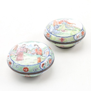 Chinese Canton Hand-Painted Enameled Seal Paste Boxes, Qing Dynasty