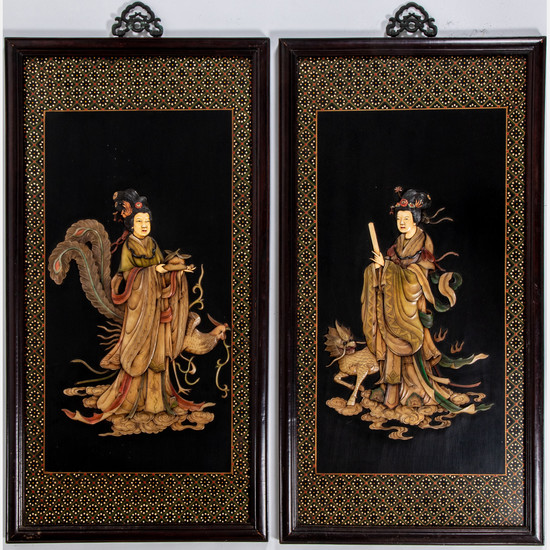 Chinese Colored Hard Stone and Resin Inlay Plaques