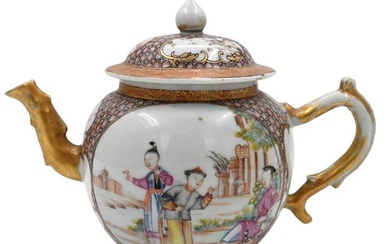 Chinese Export Mandarin Palette Porcelain Teapot of Globular Form
