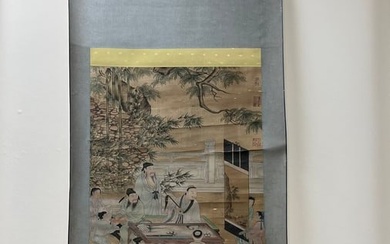 Chinese Ink Painting by Liu Song Nian by Figure Silk Scroll
