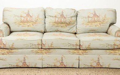Chinoiserie decorated sofa Henredon. Ht: 35" Wd: 81" Dpth: 38" Seat: 19"