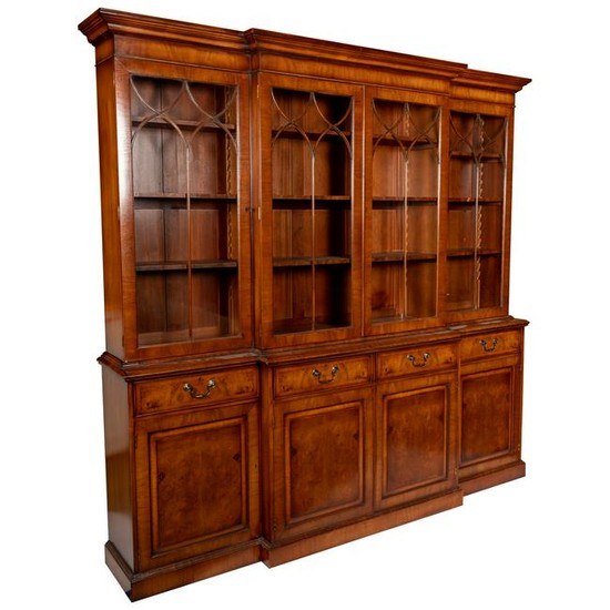 Chippendale Style Burled Walnut Breakfront