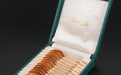 Christofle "Marly" Gold Electroplate Demitasse Spoons in Case, Late 20th Century