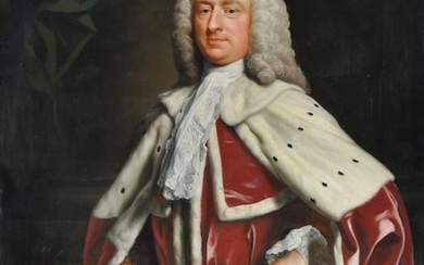 Circle of Allan Ramsay (British 1713-1784)Portrait of Charles, 1st Viscount Maynard (c. 1690-1775), three-quarter-length, in peer's robes, holding a coronet