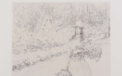 Claude Monet (1840-1926) & George William Thornley (1875-1935) Fillette dans l'allée d'un Parc, Portant des Bouquets