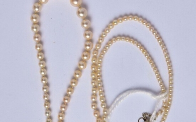 Collier de perles probablement fines en chute (diamètres : 1.7 à 5.5 mm), fermoir en...