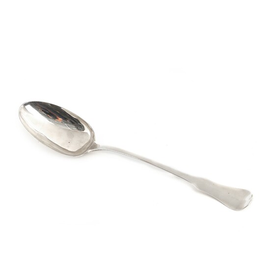 NOT SOLD. A Danish Rococo silver ladle, engraved with initals and ornamentation. Weight app. 163...