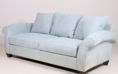 Contemporary blue upholstered three seat sofa