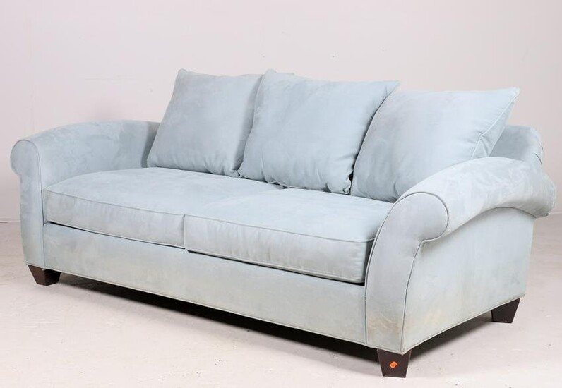 Contemporary blue upholstered three seat sofa