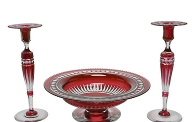 Continental Cut Glass Ruby to Clear Centerpiece Bowl