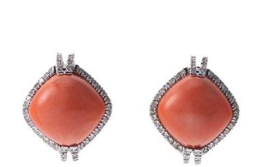Coral Diamond White Gold Earrings