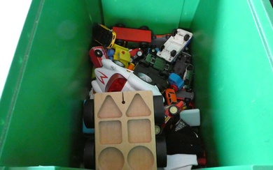 Crate of children's play worn Diecast and other toysCrate of...