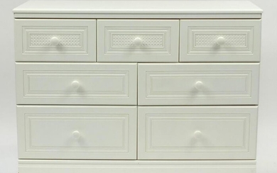Cream painted seven drawer chest, 85cm H x 115cm W x