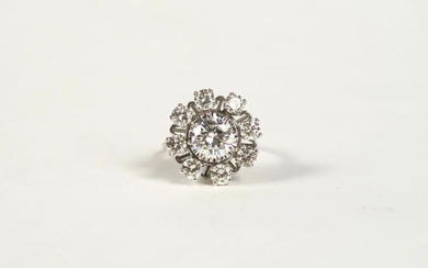 Daisy ring in white gold, set with a central brilliant...