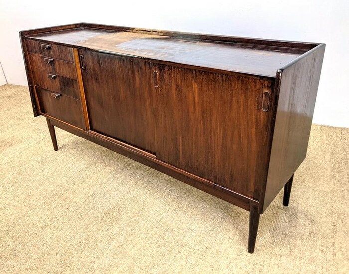 Dark Stained Modernist Credenza Sideboard. Raised on Le