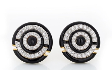 David Webb Enamel Platinum & 18K Yellow Gold Diamond Clip-On Earrings