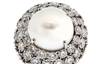 David Webb Platinum Diamond And South Sea Pearl Cocktail Ring