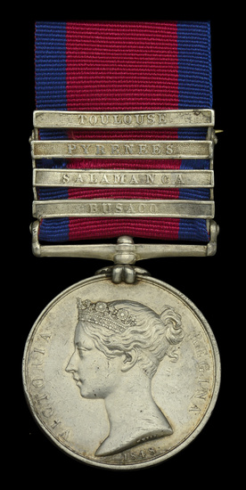Defective Medal: Military General Service 1793-1814, 4 clasps, Busaco, Salamanca, Pyrenees, Toulouse...