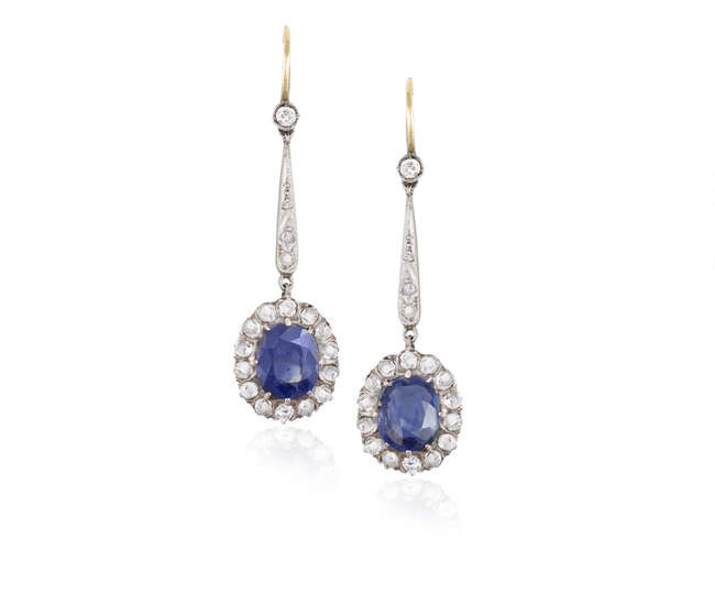 Description AN EARLY 20TH CENTURY PAIR OF SAPPHIRE AND...
