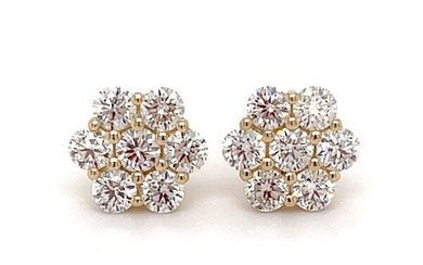 Diamond Flower Cluster Earrings in 14K Yellow Gold (1 7/8 CTW)