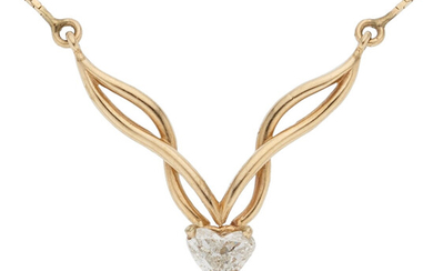 Diamond, Gold Necklace The necklace centers a heart-shaped diamond...