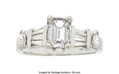 Diamond, White Gold Ring Stones: Emerald-cut diamond weighing 1.28...