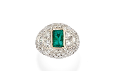 EMERALD AND DIAMOND RING designed as an 18K white...