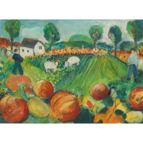 ENGLISH SCHOOL, 20TH CENTURY Figures and sheep in a garden l...