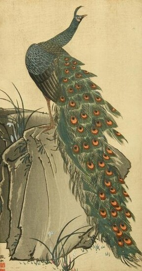 Early 20TH Century, Peacock on a rock, Japanese