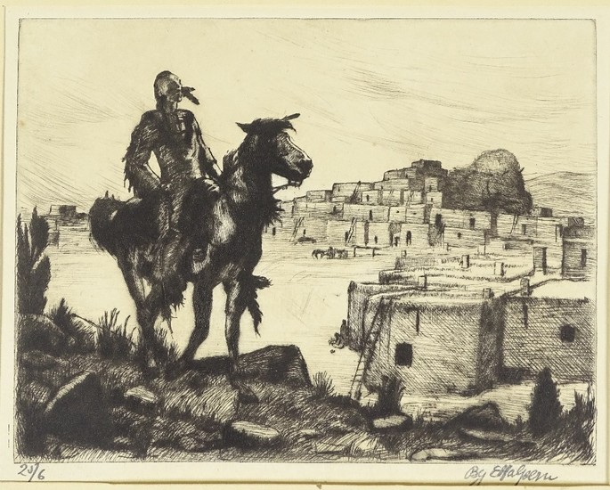 Early 20th century American School, etching, Native American...
