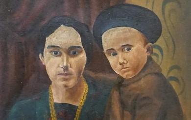 Eastern European 20th Century School, Portrait of a Mother and Child, Oil on Canvas, Signed J Balazs on verso, Unframed: 24 1/2 x 18 1/2 in. (62.2 x 47 cm.)