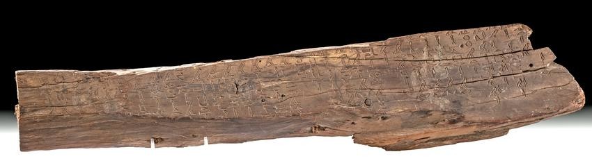 Egyptian Wood Coffin Panel w/ Inscribed Hieroglyphs