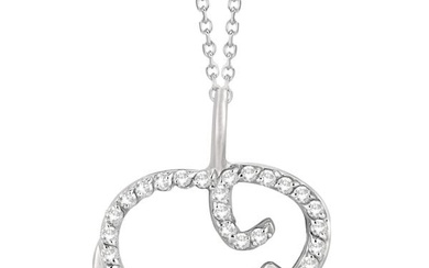 Elephant Diamond Necklace Pave-Set 14K White Gold 0.22ctw