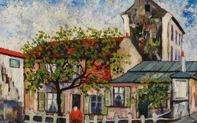 Elisee Maclet (1881-1962), House with red roof, Oil on canvas, 20" H x 28" W