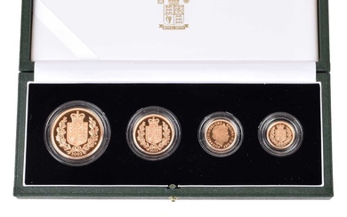 Elizabeth II, United Kingdom, 2002, Gold Proof Four-Coin Sovereign Collection, Royal Mint.