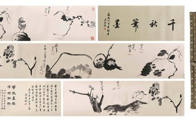 FLOWERS AND BIRDS, INK AND COLOR ON PAPER, HANDSCROLL, BADA SHANREN