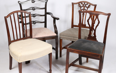 FOUR 19TH CENTURY AND LATER CHAIRS.