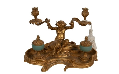 FRENCH GILT BRONZE FIGURAL DOUBLE INK STAND