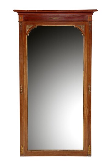 (-), Faceted mirror in walnut veneer frame with...